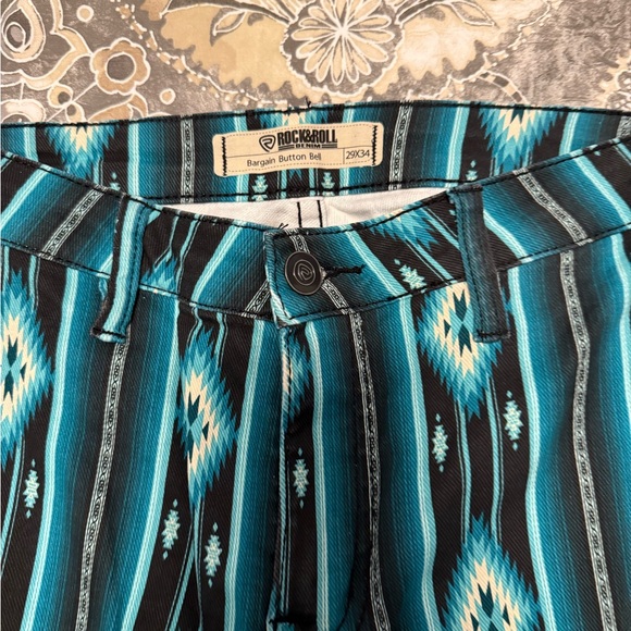 Rock and Roll Patterned Pants in Teal and Black - Picture 3 of 6
